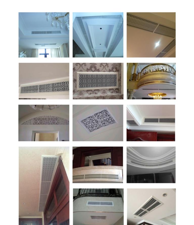 5、散流器，散流器是空調(diào)系統(tǒng)中常用的送風(fēng)口，可根據(jù)使用要求制成正方形或長方形，能配合任何天花板的裝修要求。散流器的內(nèi)芯部分可從外框拆離，方便安裝及清洗。后面可配風(fēng)口調(diào)節(jié)閥以控制調(diào)整風(fēng)量。適用于播音室、醫(yī)院、劇場、教室、音樂廳、圖書館、游藝廳、劇場休息廳、一般辦公室、商店、旅館、飯店、及體育館等。 6、球形可調(diào)風(fēng)口，球形可調(diào)風(fēng)口是一種噴口型送風(fēng)口。高速氣流在經(jīng)過閥體噴口中對(duì)指定方向送風(fēng)，氣流噴射方向可在頂角為35°的圓錐形空間內(nèi)前后左右方便地調(diào)節(jié)，氣體流量也可通過閥門開合程度來調(diào)節(jié)。多用于高大層頂高速送風(fēng)或局部供冷的場合，如機(jī)場候機(jī)大廳，室內(nèi)體育場，賓館廚房等場合。 7、旋流風(fēng)口，旋流風(fēng)口送出旋轉(zhuǎn)射流，具有誘導(dǎo)比大，風(fēng)速衰減快的特點(diǎn)，在空調(diào)通風(fēng)系統(tǒng)中可用作大風(fēng)量，大溫差送風(fēng)以減少風(fēng)口數(shù)量，安裝在天花板或頂棚上，可用于3米以內(nèi)低空間，也可用二種高度大面積送風(fēng)，高度甚至可達(dá)10米以上。上海天嬌空調(diào)設(shè)備有限公司是隨著社會(huì)發(fā)展需要而創(chuàng)立的，專業(yè)生產(chǎn)風(fēng)口,風(fēng)閥,防火閥,消聲器等中央空調(diào)末端產(chǎn)品